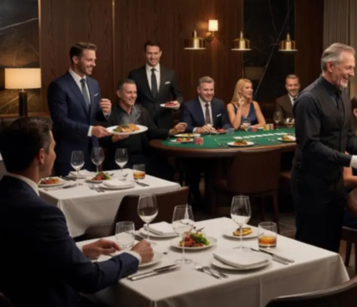 Cinematic evening at LatePlaySupper with luxury dining and offline poker tables