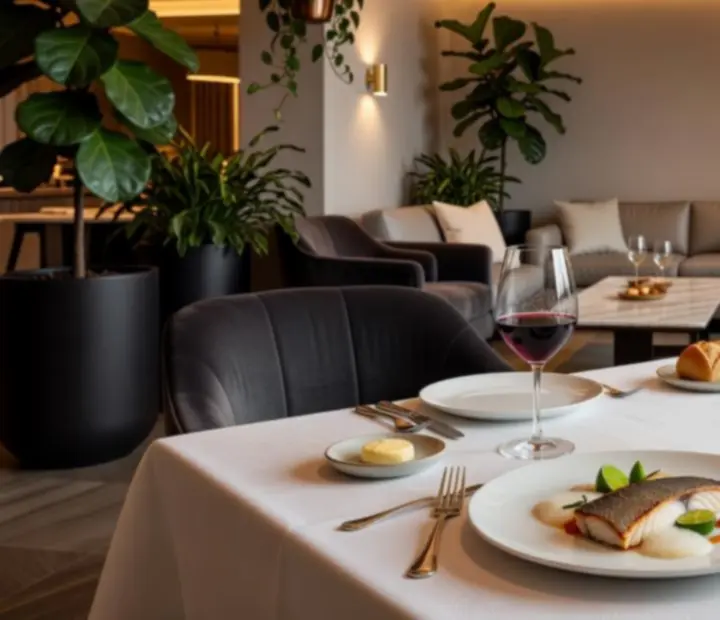 Gourmet dishes and wine elegantly presented on a dining table at LatePlaySupper