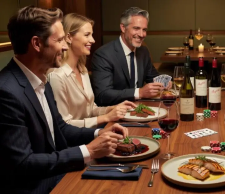 Gourmet Australian dishes and cocktails served beside a poker table