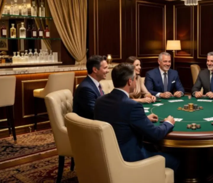 Private poker table with guests enjoying a luxurious non‑gambling poker evening