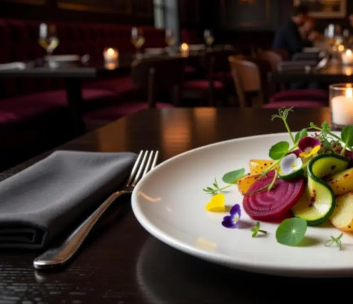 Refined vegetarian dishes and wine in a softly lit Australian restaurant setting